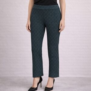 Roz & Ali Pull-On Stretch Pants Green Black Geometric Straight Leg Size 6